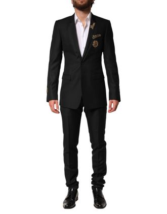 Dolce & Gabbana Black Embellished Single Breasted 2 Pc Mens Suit