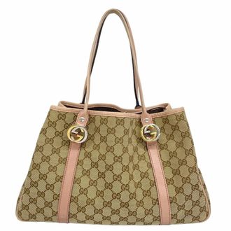 Gucci Beige Pink Canvas Tote Bag (Pre-Owned)