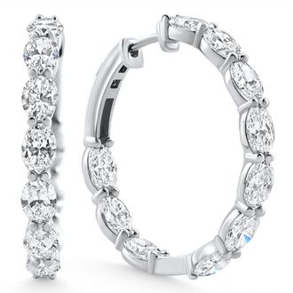 Pompeii3 8Ct TW Oval Diamond Inside Outside Hoops Vault Lock 14k White Gold Lab Grown Size: 1.25 Tall