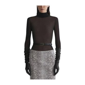 MUGLER Truien & Vesten, Dames, Zwart, S, Satijn, Turtleneck Top