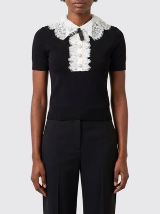Self Portrait Top in lana a maniche corte con inserti in pizzo
