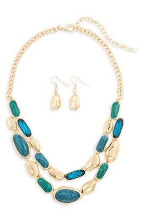 Tasha Pebble Link Collar Necklace & Earrings Set in Blue/Emerald at Nordstrom Rack