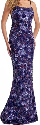 Faviana Sequin Floral Gown In Purple