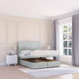 Sloomy Kansas Naples Fabric Ottoman Bed End Opening With Sprung Memory Mattress & 26 Inch strut Headboard in Silver | Size: Small Double