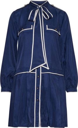 Silvian Heach Jurk met Strik in de Hals en Contrastdetails - Dames - Korte kleedjes - Blauw - S - Kleedjes