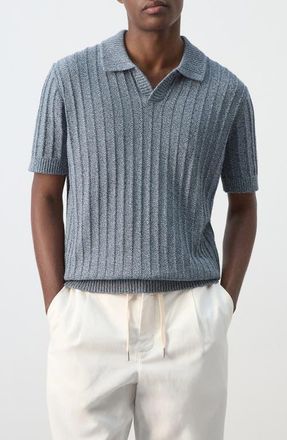 Mango Fine Knit Cotton Polo in Indigo Blue at Nordstrom, Size Medium