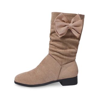 Generic Womens Mid Calf Boots Chunky Heel Slip On Booties for Women Comfortable Casual Winter Fall Shoes(Khaki, 3.5)