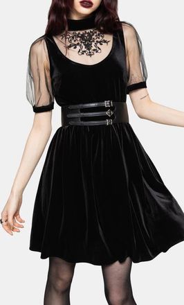 Disturbia Trixie Velour Mesh Mini Dress in Black at Nordstrom, Size 14