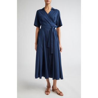 Max Mara Sarah Stretch Poplin Wrap Shirtdress in Cornflower Blue at Nordstrom, Size 2