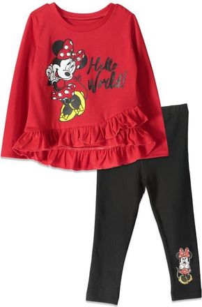 Disney Long Sleeve T-Shirt & Leggings Set in Red /Black Ruffle at Nordstrom, Size 18M