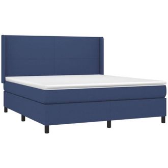 vidaXL Cama Box Spring Colch&oacute;n Y Luces Led Tela Azul 160x200 Cm Vidaxl
