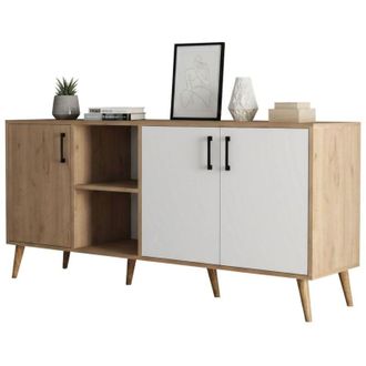 Dmora Credenza Menkalinan, Buffet da soggiorno, Madia da salotto, Dispensa da cucina, 180x45 h80 cm, Quercia e Bianco - Dmora