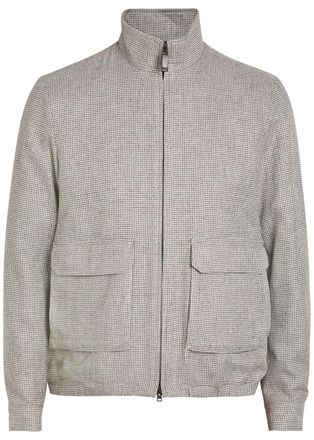Herno Houndstooth Linen-blend Bomber Jacket - Taupe - 54 (UK44 / Xxl)