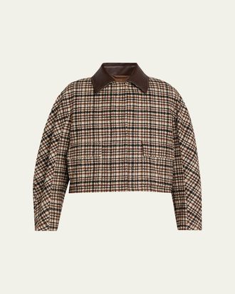 Brunello Cucinelli Leather-Collar Check Boxy Car Coat