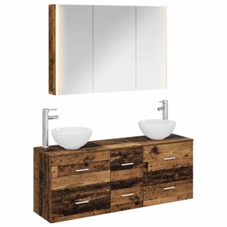 vidaXL Juego De Muebles De Ba&ntilde;o 4 Uds. Madera Envejecida Vidaxl