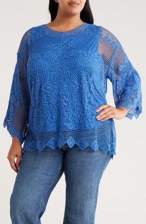 Ruby Rd. Novelty Cotton Open Stitch Sweater in Ultramarine at Nordstrom Rack, Size 1X