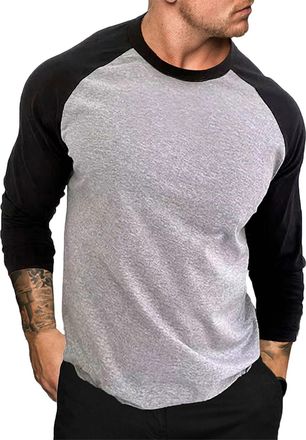 Generic Long Sleeve Baseball T Shirts Mens Color Black Tee Shirt Casual Vintage Crew Neck Pullover Top Soft Breathable Regular Fit T-Shirts Lightweight Fashio