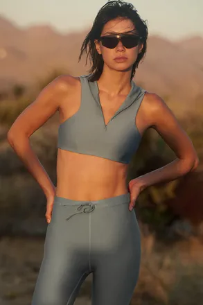 Alo | Airlift Light Speed Hooded Bra in Lunar Grey, Size: Medium