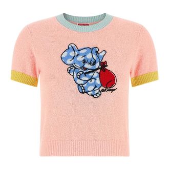 Kenzo Round-neck Knitwear, female, Pink, Size: S Cartoon Cropped Top