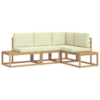 vidaXL Conjunto De Sof&aacute;s De Exterior 3 Pieza Blanco Y Crema Poli&eacute;ster Vidaxl