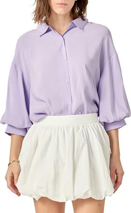 English Factory Balloon Sleeve Button-Up Shirt in Lilac at Nordstrom, Size X-Small