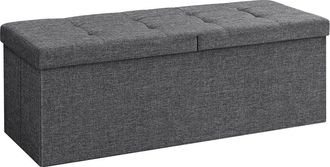 Songmics Puff Ba&uacute;l Plegable, Taburete De Almacenamiento, Asiento Para Calzarse, 110 X 38 X 38 Cm, 120 L, Carga M&aacute;xima De 300 Kg, Gris Oscuro
