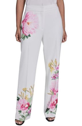 Karl Lagerfeld Placed Floral Straight Leg Pants in Soft White at Nordstrom, Size 2