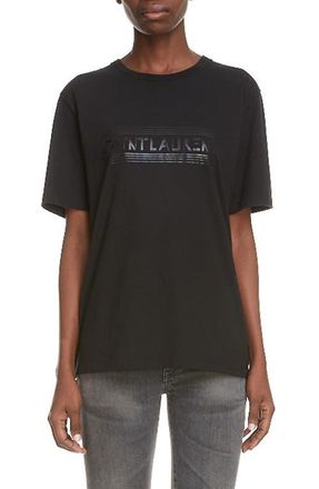 Saint Laurent Tonal Logo Graphic Tee in Noir/Noir Brillant at Nordstrom, Size X-Small