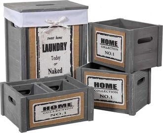 Wanderlust Deco Wanderlust Deco - Set Ropero Y 5 Cestos De Madera Grises
