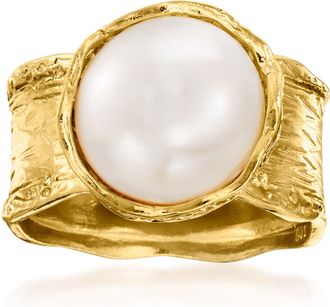 Ross-Simons 11.5-12mm Cultured Pearl Ring in 18kt Yellow Gold Over Sterling