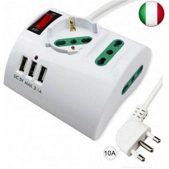 Trade Shop Trade Shop - Multiprese Electrical By Scrivania Tavolo Con 3 Presa 3 Usb Bianco Shuko Bipasso