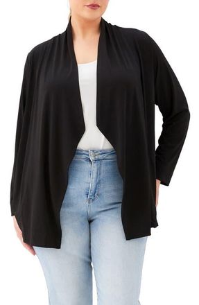 Karen Kane Open Front Travel Jersey Cardigan in Black at Nordstrom, Size 1 X