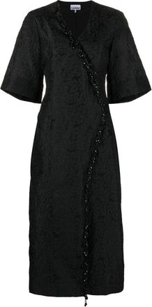 Ganni jacquard organza midi dress - women - Polyamide/Polyester/Recycled Polyester/Recycled Polyester - 34 - Black