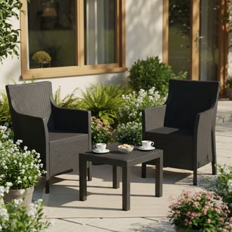 Dmora Set De Sal&oacute;n Exterior Ben, Sal&oacute;n Exterior 2 Plazas Y Mesa, Made In Italy, Negro Antracita