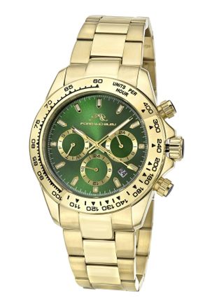 Porsamo Bleu Preston Stainless Steel Gold Tone & Green Mens Watch 1035BPRS