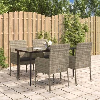 vidaXL Vidaxl - Set Comedor Jard&iacute;n 5 Pzas Y Cojines Rat&aacute;n Sint&eacute;tico Negro Gris