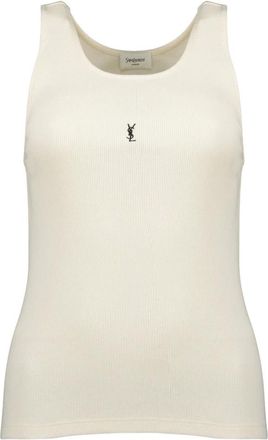 Saint Laurent Sleeveless Tops, female, Beige, Size: M Cassandre Tank Top