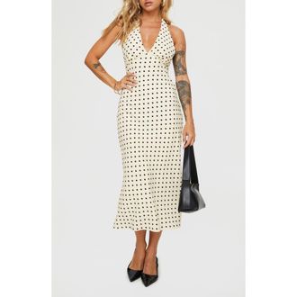 Princess Polly Kimbelle Polka Dot Halter Neck Dress in Cream /Polka Dot at Nordstrom, Size 12