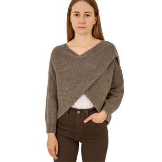 Generic Womens Orla Batwing Crossover Jumper Oversized Knit Pullover Top with Relaxed Fit Boat Neck Batwing Sleeves Layering Sweater One Size UK 8-18
