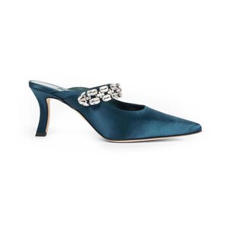 Manolo Blahnik Heeled Mules, female, Blue, Size: 7 1/2 US Blue Crystal Satin Heels