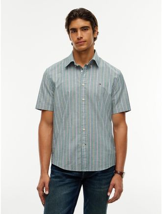 Tommy Hilfiger Mens Regular Fit Striped Oxford Shirt - Ornamental Green - XXL