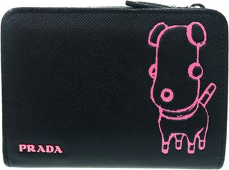 Prada Black Pink Leather Saffiano Wallet (Bi-Fold) (Pre-Owned)