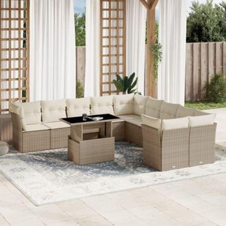 vidaXL Set De Sof&aacute;s De Jard&iacute;n 11pzas Con Cojines Rat&aacute;n Sint&eacute;tico Beige Vidaxl