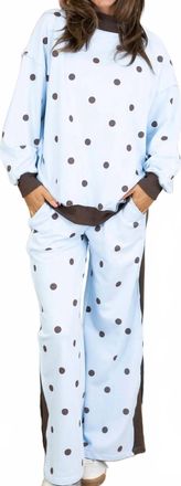 Peach Love California Polka Dot Wide Leg Sweatpants In Blue/brown