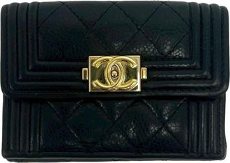 Chanel Black Grained Calfskin Wallet (Tri-Fold) (Pre-Owned)
