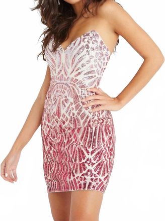 Jovani Sequined Lace-Up Dress In Pink/fuchsia