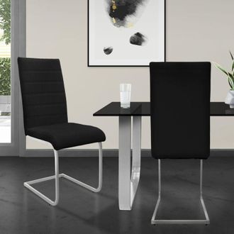 ML Design Ml-design Set De 2 Sillas De Comedor, Tapizadas De Pu Imitaci&oacute;n De Cuero Negro, Respaldo Alto, Asiento Dise&ntilde;o Cantilever Para Comedor, Sal&oacute;n O Cocina,