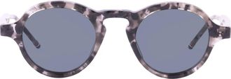 Thom Browne Elegante Ronde Zonnebril Donkergrijs Blauw - Heren - Zonnebrillen - Veelkleurig - ONE Size - Accessoires