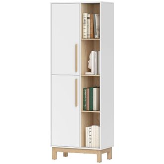 HOMCOM Homcom Mobile Bagno Alto Con 2 Ante, 4 Ripiani Aperti, Ripiani Regolabili Bianco