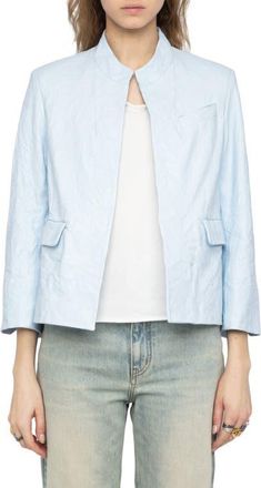 Zadig&Voltaire Veryn Cuir Crinkled Leather Jacket in Baby Blue at Nordstrom, Size 10 Us